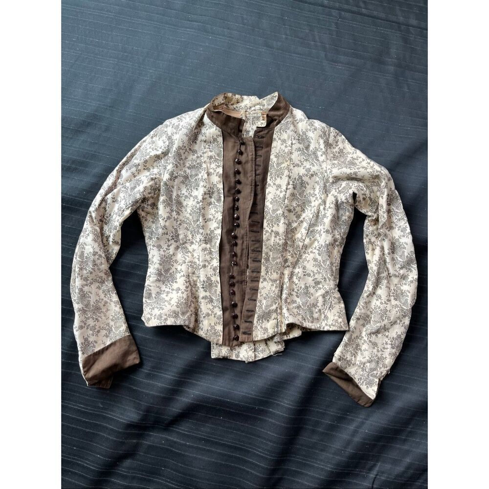 Antique Victorian Edwardian Bodice Jacket Floral Toile Waist Stay Blouse